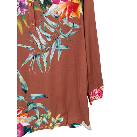Soft Surroundings tunic top size medium womens tropical Floral Brown new - Picture 5 of 6